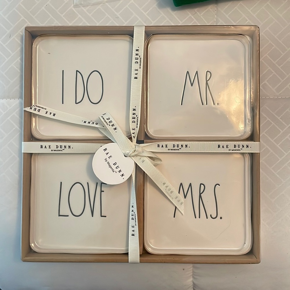 Rae Dunn wedding coaster set of 4 BRAND NEW IN PACKAGE!